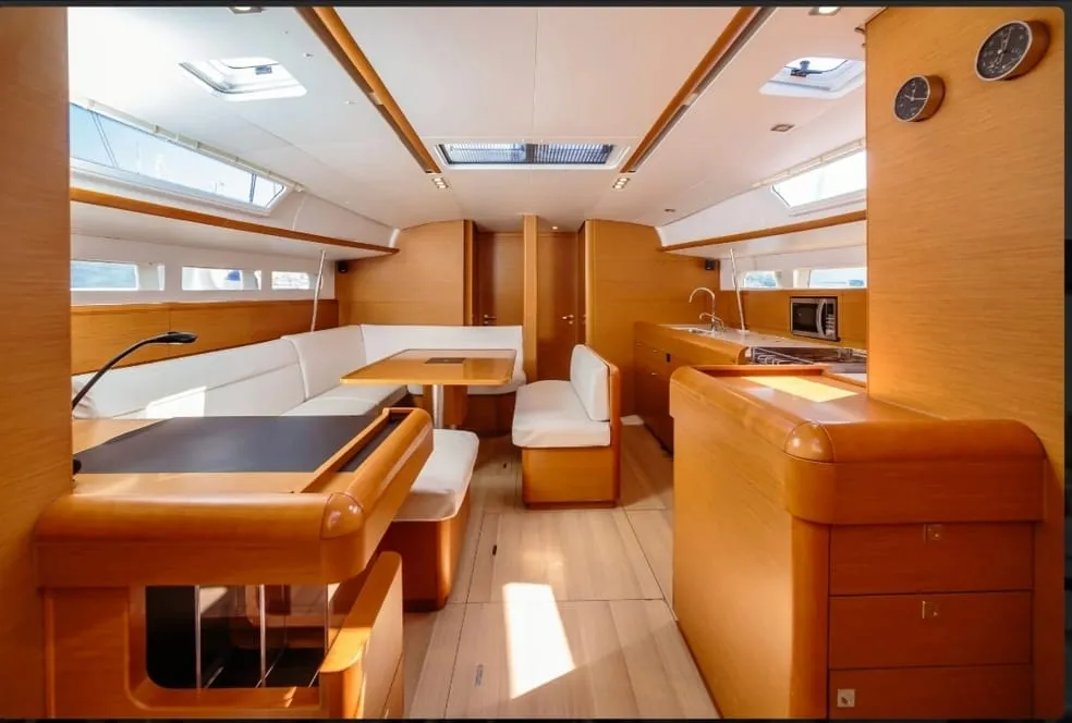Salon of Kalos, a Jeanneau Sun Odyssey 519 sailboat at Tropea, Italy