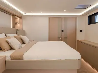 Cabin on Sol Madinina, a Fountaine Pajot Thira 80 catamaran at Athens, Marina Delta Kallithea, Greece