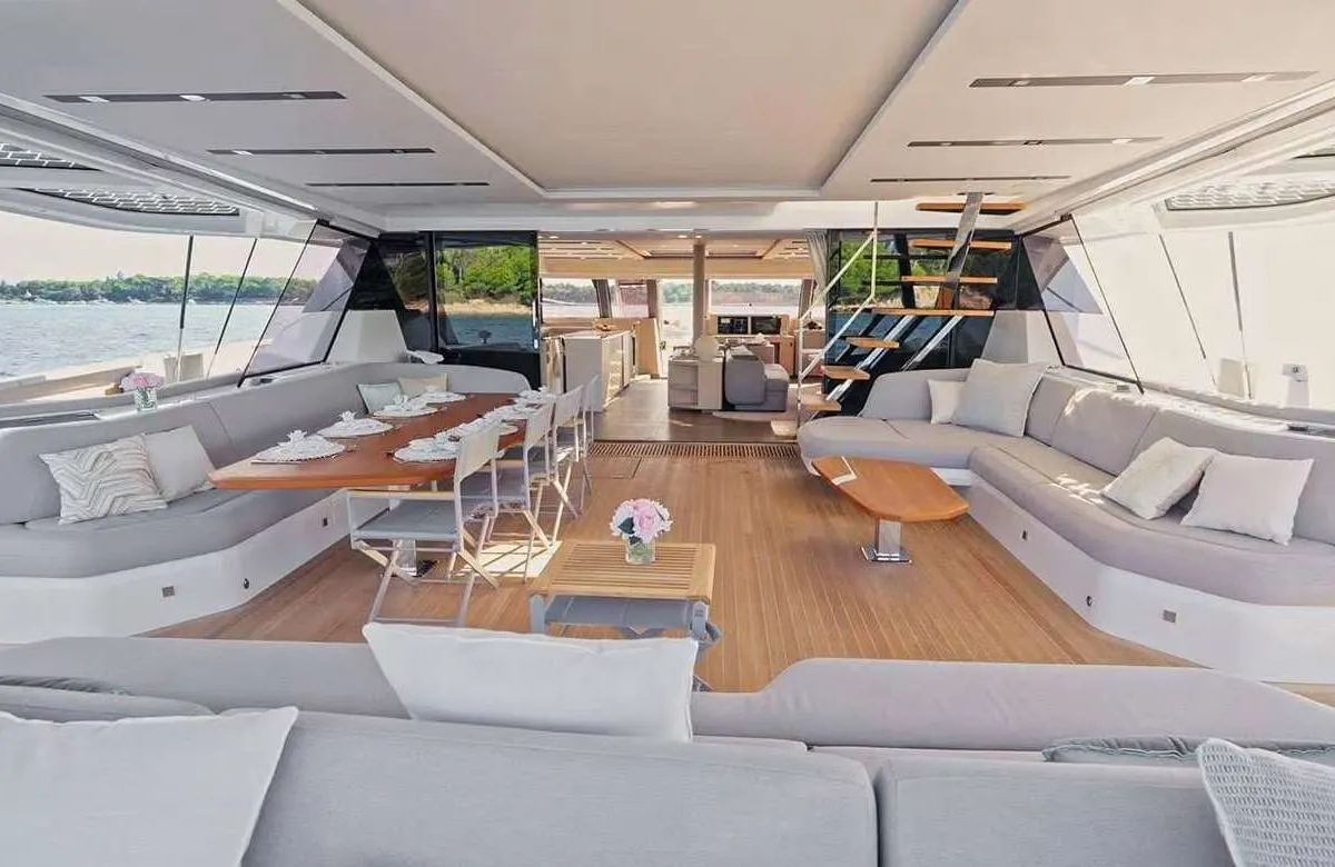 Sol Madinina, a Fountaine Pajot Thira 80 catamaran at Athens, Marina Delta Kallithea, Greece