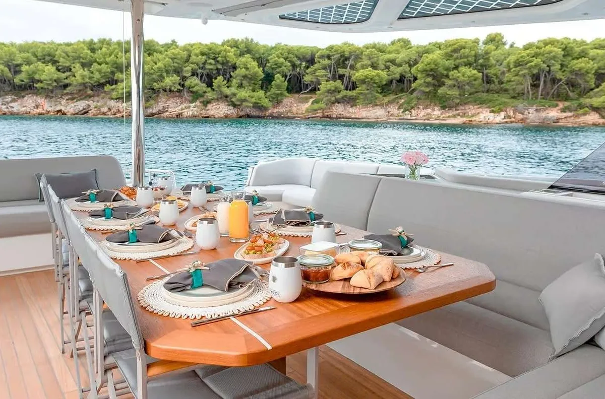 Sol Madinina, a Fountaine Pajot Thira 80 catamaran at Athens, Marina Delta Kallithea, Greece