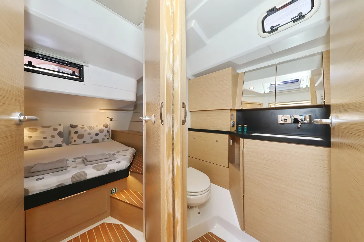 Cabin on Salacia, a Hanse 460 sailboat at Grad Šibenik, Croatia