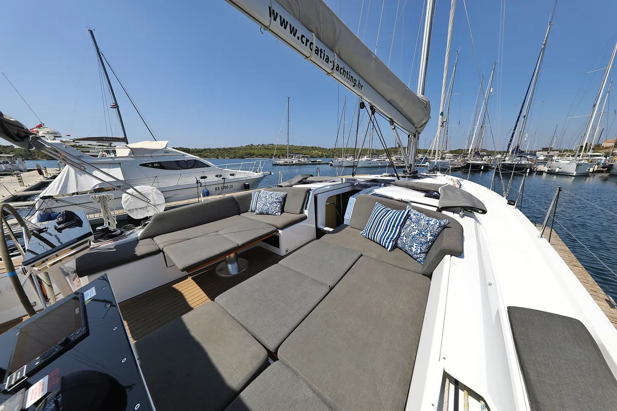 Deck of Salacia, a Hanse 460 sailboat at Grad Šibenik, Croatia