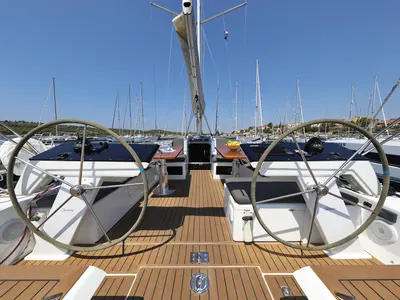 Cockpit of Salacia, a Hanse 460 sailboat at Grad Šibenik, Croatia