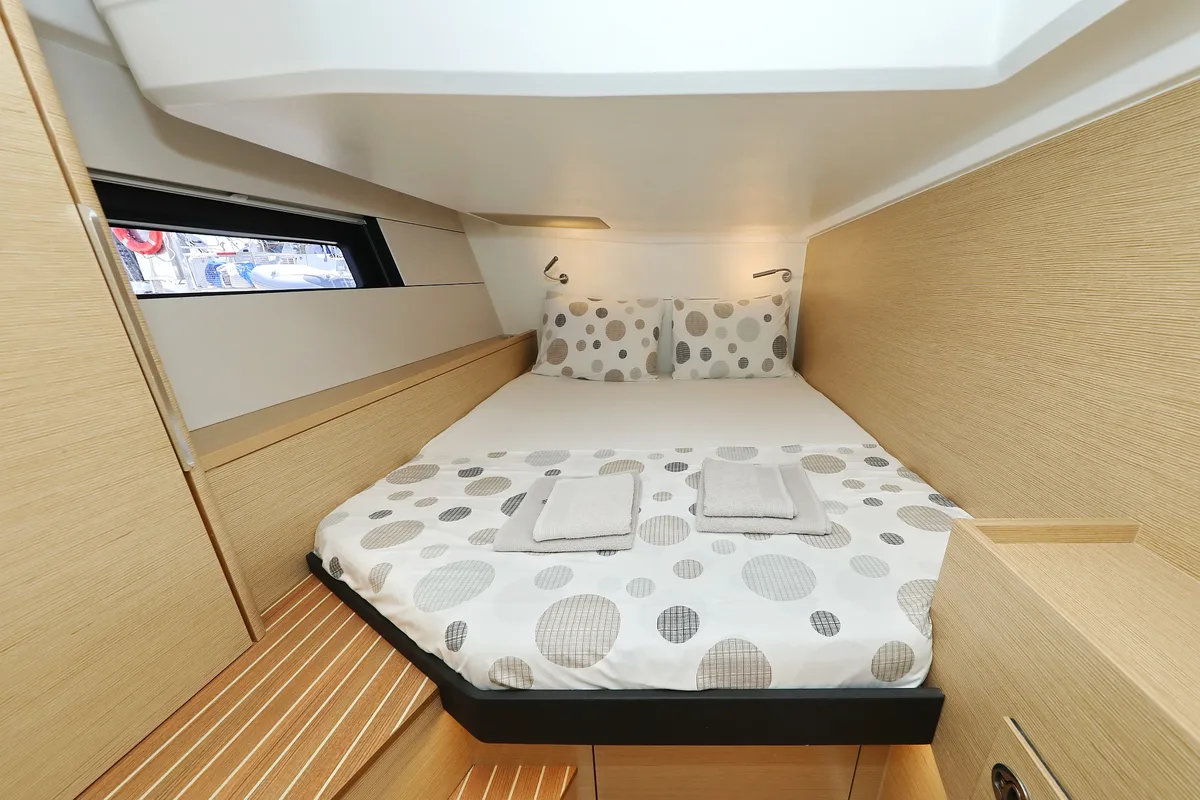 Cabin on Salacia, a Hanse 460 sailboat at Grad Šibenik, Croatia