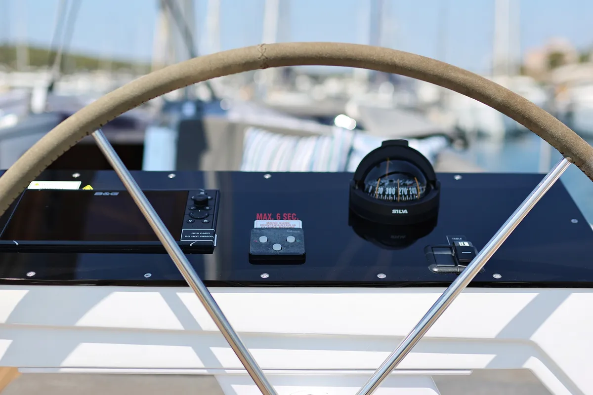 Cockpit of Salacia, a Hanse 460 sailboat at Grad Šibenik, Croatia