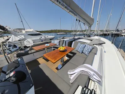 Deck of Salacia, a Hanse 460 sailboat at Grad Šibenik, Croatia