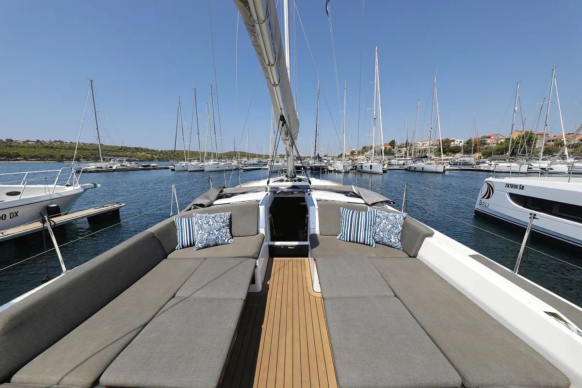 Deck of Salacia, a Hanse 460 sailboat at Grad Šibenik, Croatia
