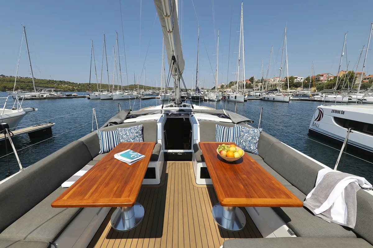 Deck of Salacia, a Hanse 460 sailboat at Grad Šibenik, Croatia