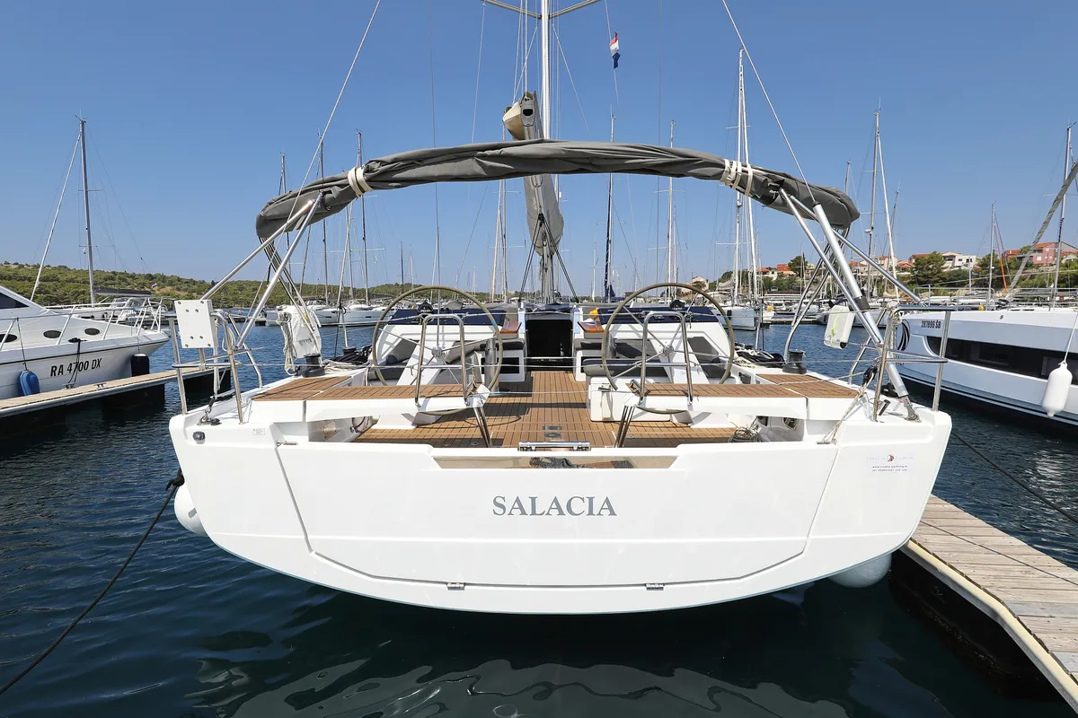 Exterior view of Salacia, a Hanse 460 sailboat at Grad Šibenik, Croatia