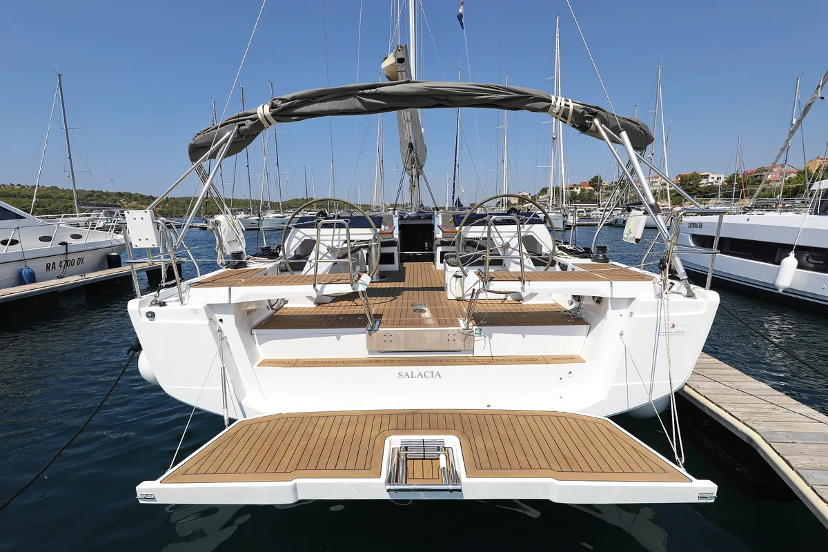 Exterior view of Salacia, a Hanse 460 sailboat at Grad Šibenik, Croatia