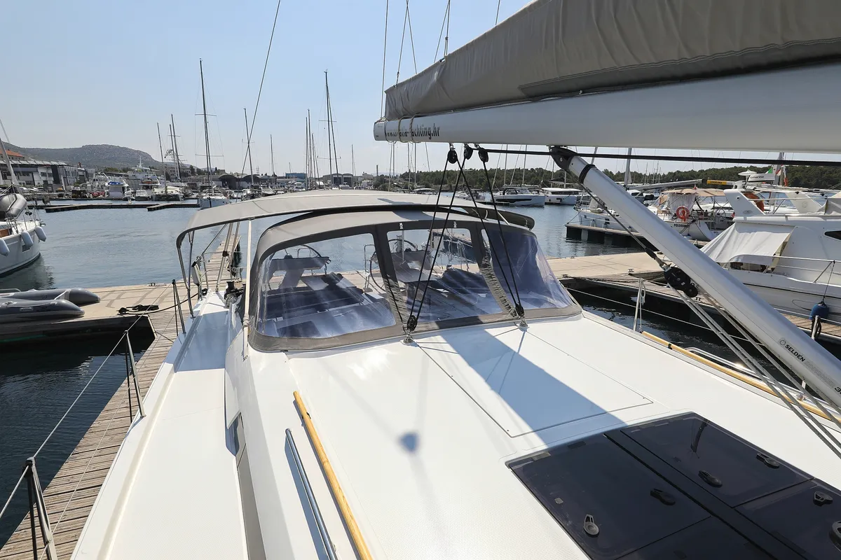 Deck of Salacia, a Hanse 460 sailboat at Grad Šibenik, Croatia