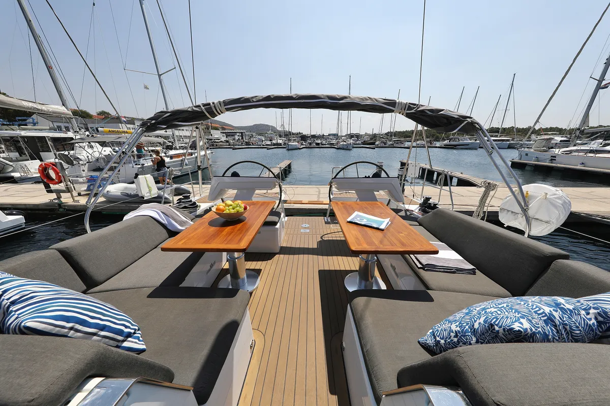Deck of Salacia, a Hanse 460 sailboat at Grad Šibenik, Croatia