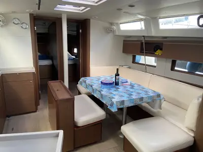 Salon of Valvento, a Beneteau Oceanis 46.1 sailboat at Cannigione, Italy