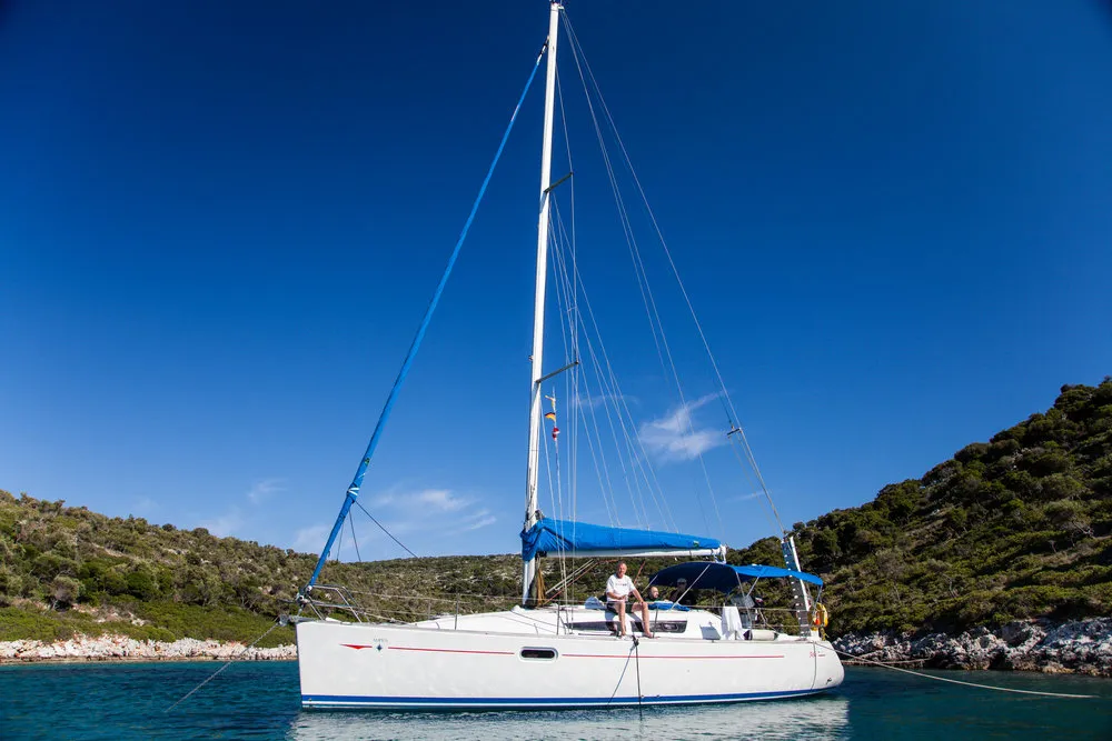 Exterior view of Izella, a Jeanneau Sun Odyssey 36i sailboat at Volos Municipality, Greece