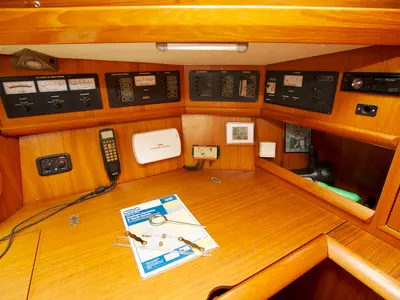 Cockpit of Izella, a Jeanneau Sun Odyssey 36i sailboat at Volos Municipality, Greece