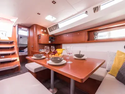 Salon of FLOU, a Beneteau Oceanis 48 sailboat at Split, Croatia