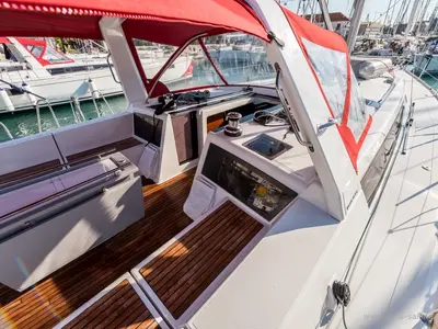 Deck of FLOU, a Beneteau Oceanis 48 sailboat at Split, Croatia