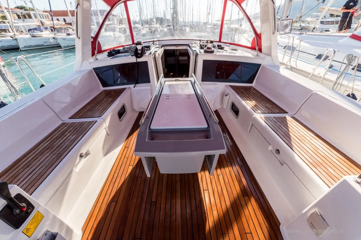 Cockpit of FLOU, a Beneteau Oceanis 48 sailboat at Split, Croatia