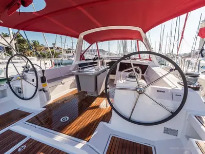 Cockpit of FLOU, a Beneteau Oceanis 48 sailboat at Split, Croatia