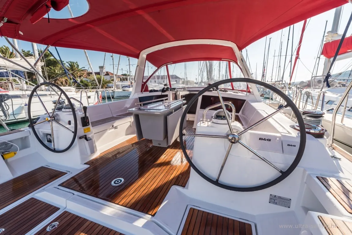 Cockpit of FLOU, a Beneteau Oceanis 48 sailboat at Split, Croatia