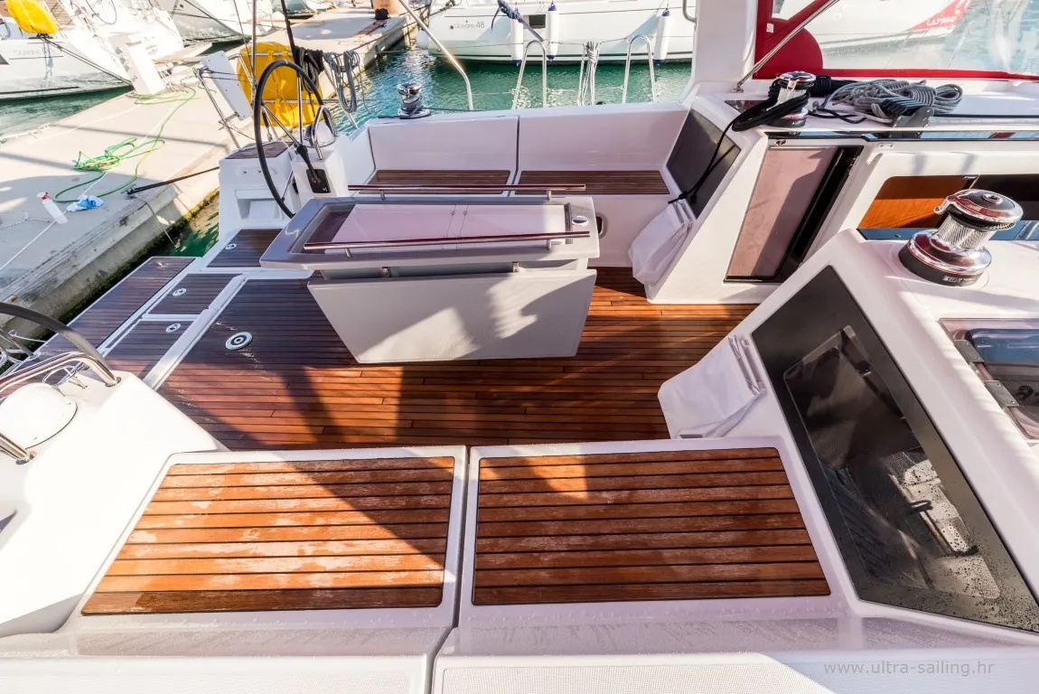 Deck of FLOU, a Beneteau Oceanis 48 sailboat at Split, Croatia