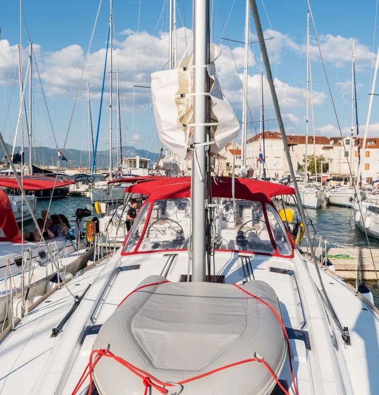 Deck of FLOU, a Beneteau Oceanis 48 sailboat at Split, Croatia