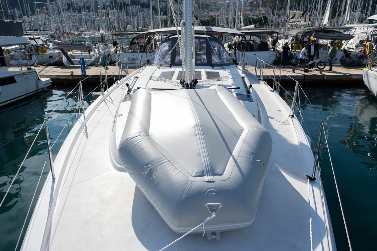 Deck of Iris, a Bavaria C46 sailboat at Fethiye, Turkey