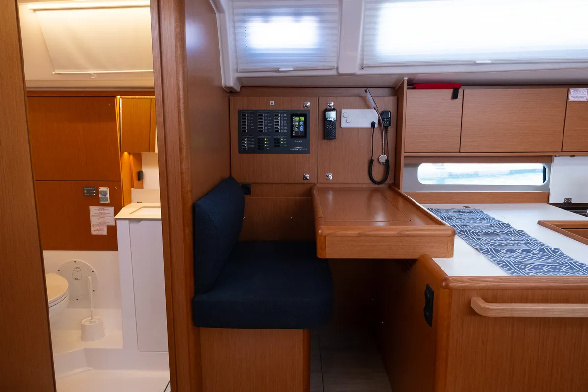 Salon of Iris, a Bavaria C46 sailboat at Fethiye, Turkey