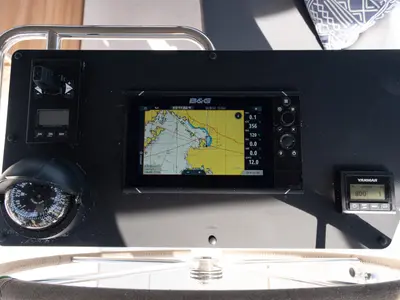 Cockpit of Iris, a Bavaria C46 sailboat at Fethiye, Turkey