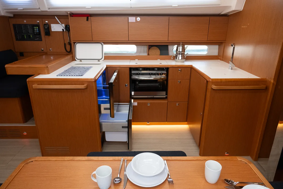 Galley of Iris, a Bavaria C46 sailboat at Fethiye, Turkey