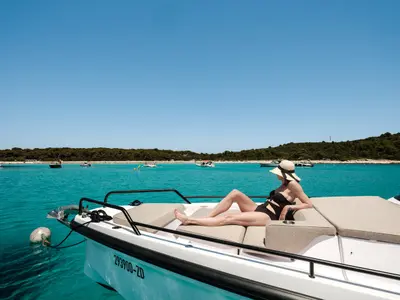 Deck of Axopar 37, a Axopar 37 Sun Top motorboat at Zaton, Croatia