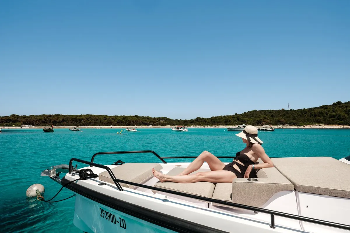 Deck of Axopar 37, a Axopar 37 Sun Top motorboat at Zaton, Croatia