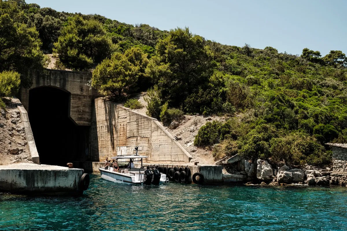 Exterior view of Axopar 37, a Axopar 37 Sun Top motorboat at Zaton, Croatia