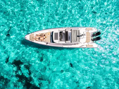 Exterior view of Axopar 37, a Axopar 37 Sun Top motorboat at Zaton, Croatia