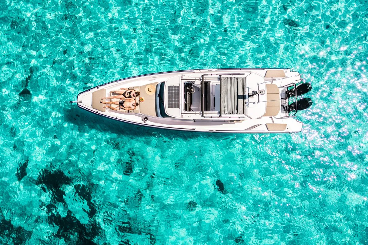 Exterior view of Axopar 37, a Axopar 37 Sun Top motorboat at Zaton, Croatia