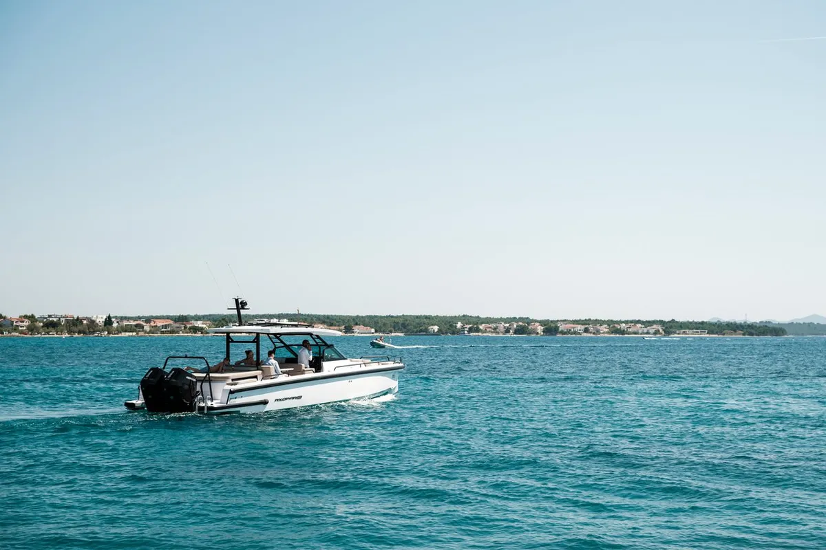 Exterior view of Axopar 37, a Axopar 37 Sun Top motorboat at Zaton, Croatia