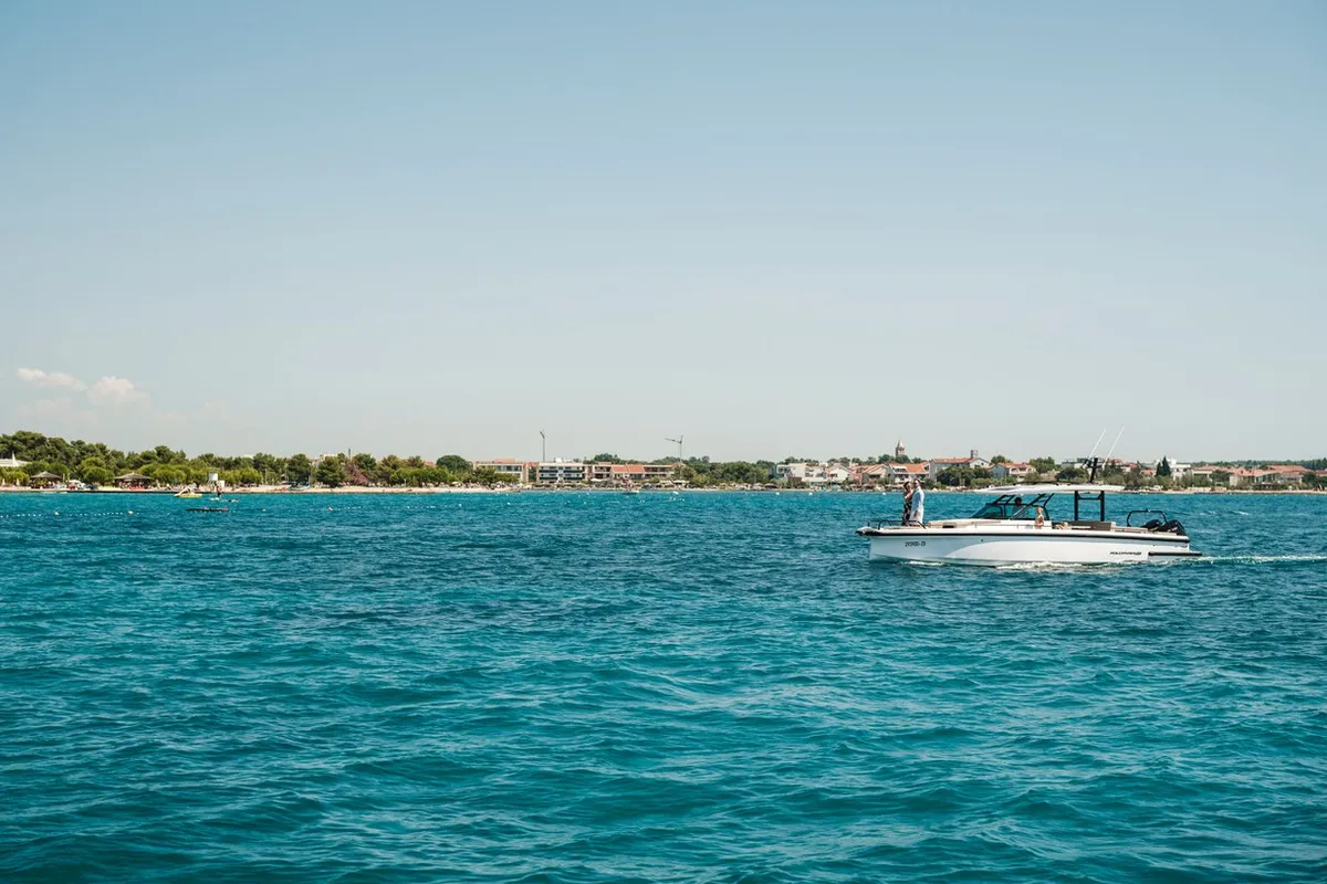 Exterior view of Axopar 37, a Axopar 37 Sun Top motorboat at Zaton, Croatia