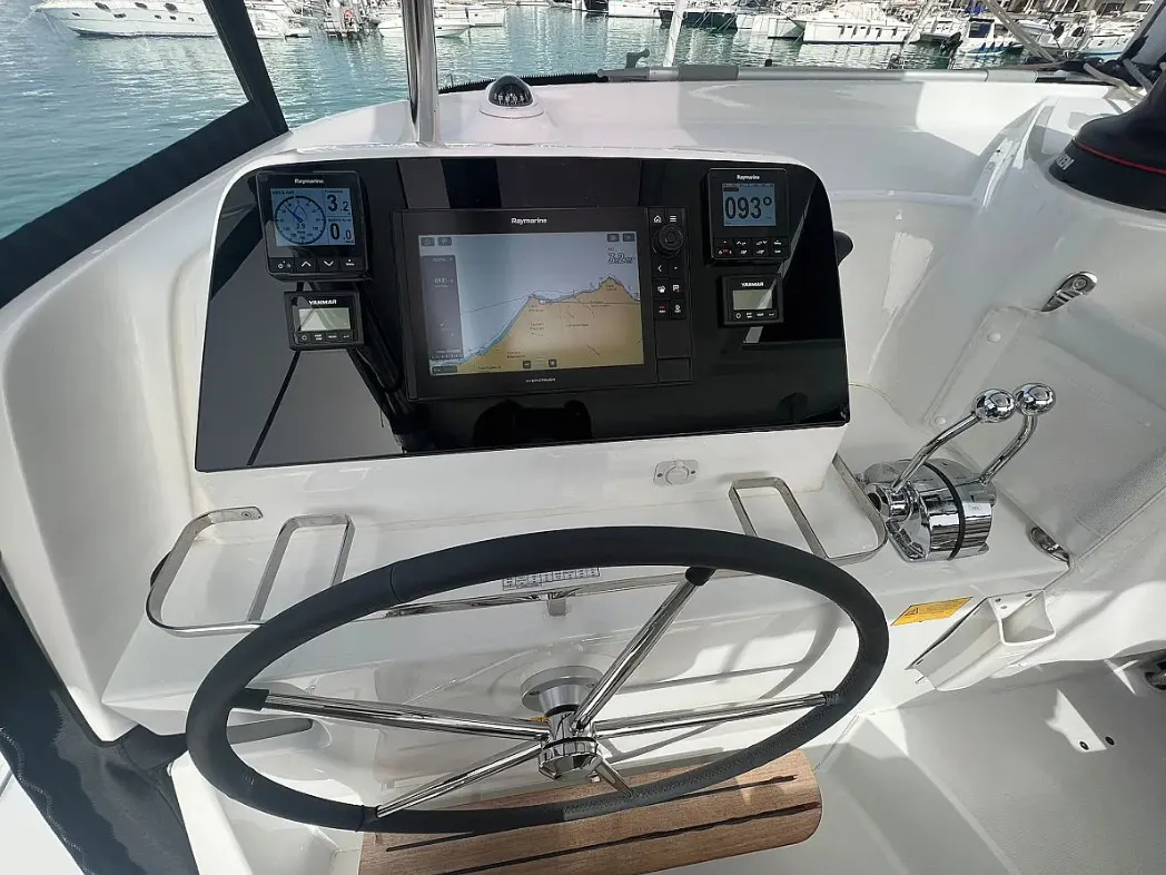 Cockpit of Capovento, a Lagoon 42 catamaran at Capo d'Orlando, Italy