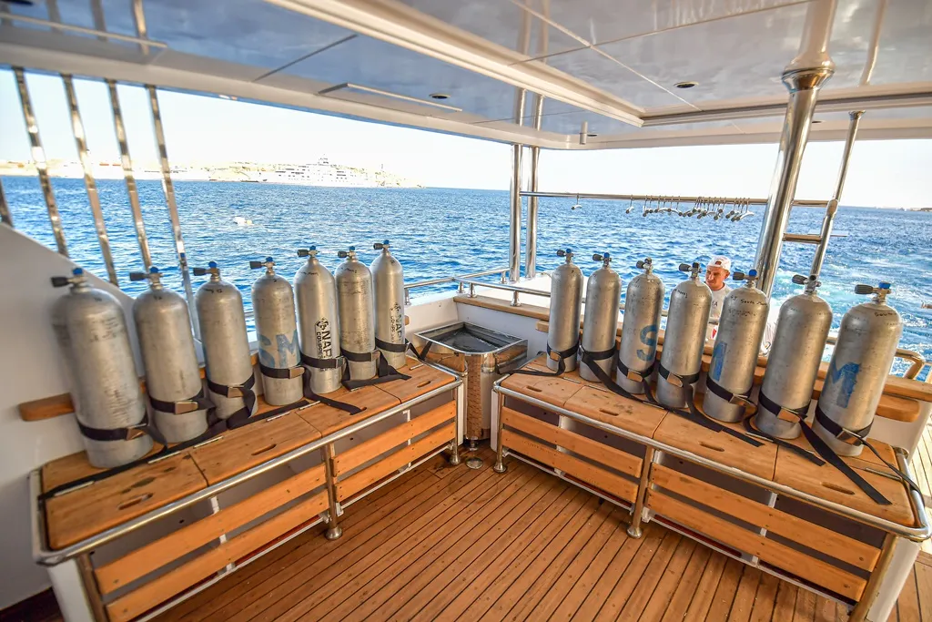 Deck of Twin bed cabin lower deck 2, a Gulet Luxury Motor Yacht motorboat at Sharm El Sheikh, Egypt