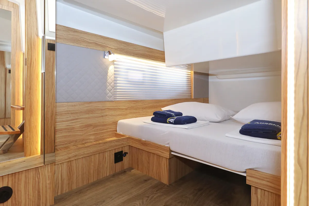 Cabin on Taonga, a Cobra Yachts Seamaster 45 motor yacht at Grad Biograd na Moru, Croatia