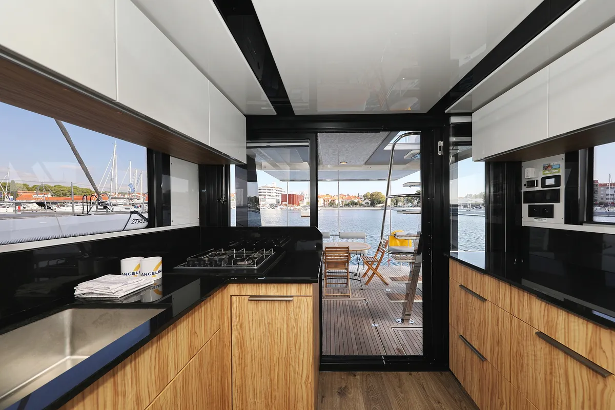 Galley of Taonga, a Cobra Yachts Seamaster 45 motor yacht at Grad Biograd na Moru, Croatia