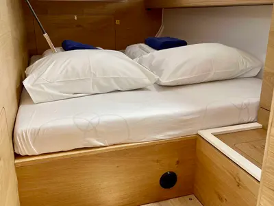 Cabin on Aurora, a Elan Impression 45 sailboat at Pirovac, Croatia