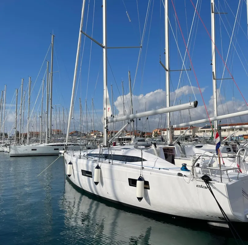Exterior view of Aurora, a Elan Impression 45 sailboat at Pirovac, Croatia
