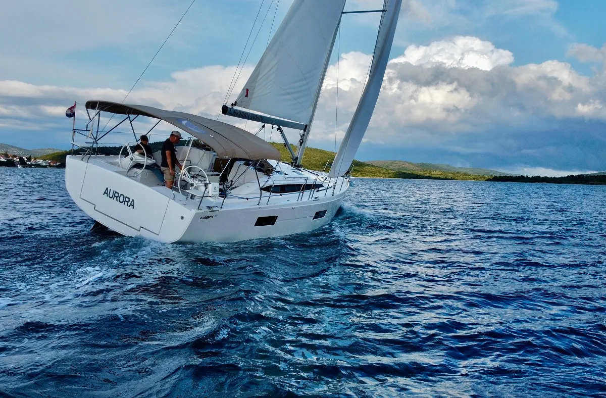 Exterior view of Aurora, a Elan Impression 45 sailboat at Pirovac, Croatia