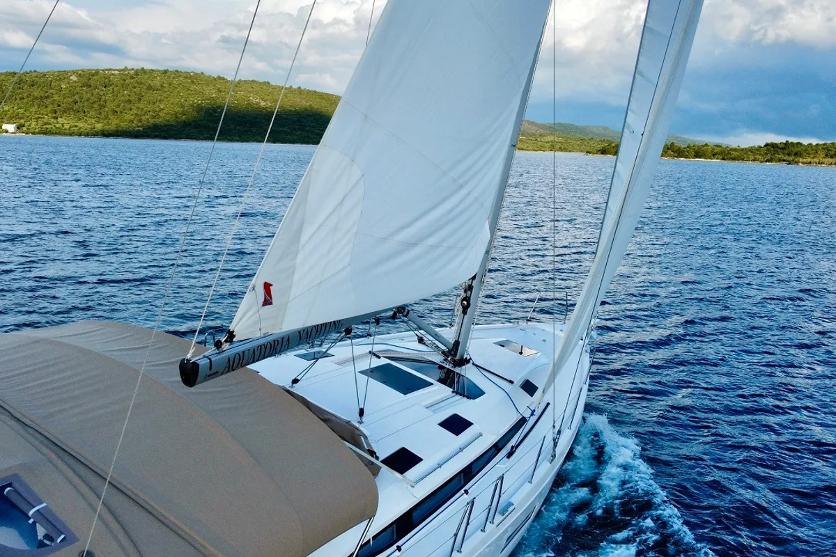 Exterior view of Aurora, a Elan Impression 45 sailboat at Pirovac, Croatia