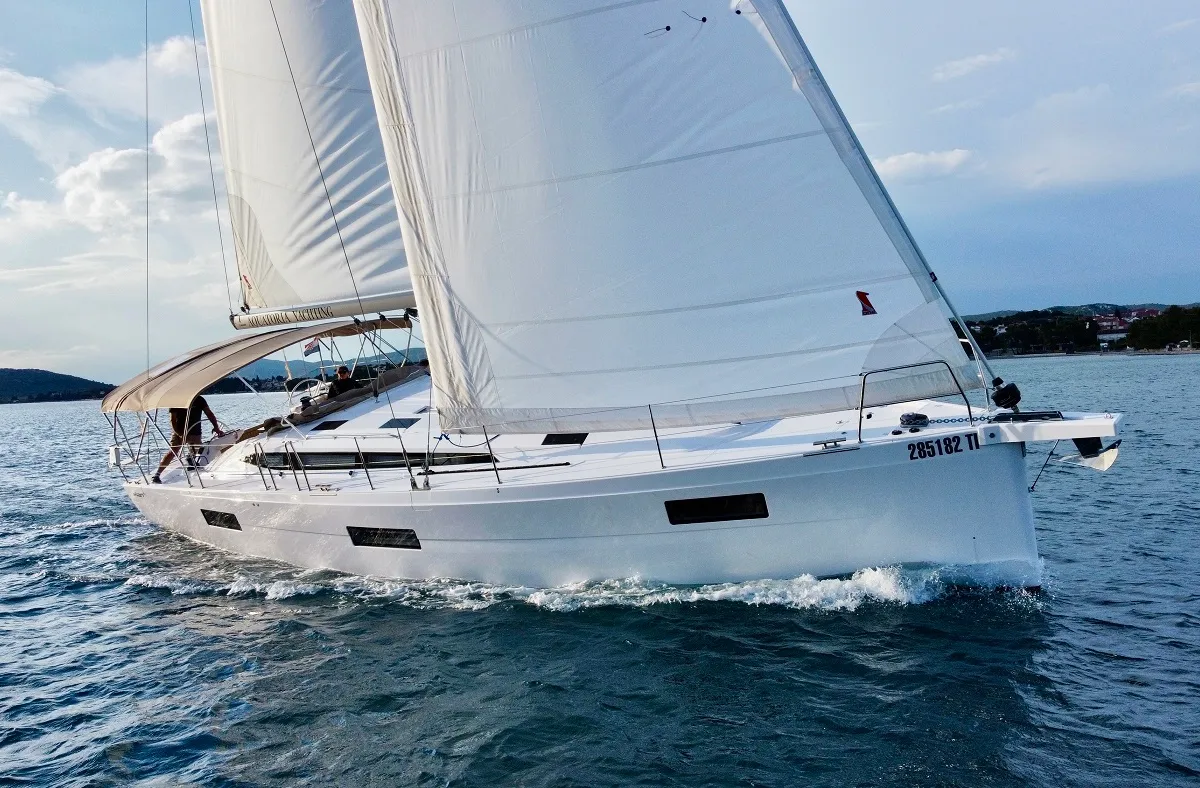 Exterior view of Aurora, a Elan Impression 45 sailboat at Pirovac, Croatia
