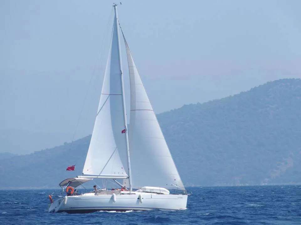 Exterior view of Glen Rosa, a Beneteau Oceanis 37 sailboat at Fethiye, Turkey