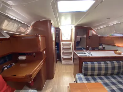 Salon of Glen Rosa, a Beneteau Oceanis 37 sailboat at Fethiye, Turkey