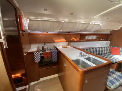 Galley of Glen Rosa, a Beneteau Oceanis 37 sailboat at Fethiye, Turkey