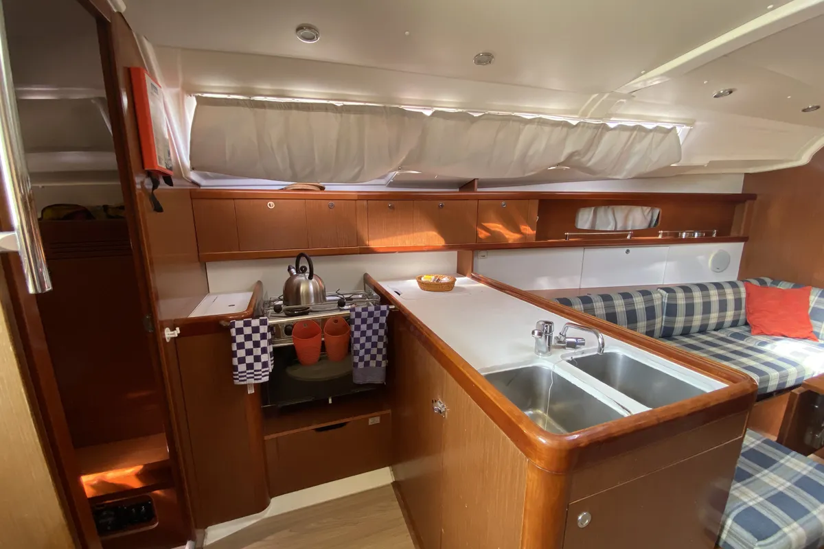Galley of Glen Rosa, a Beneteau Oceanis 37 sailboat at Fethiye, Turkey